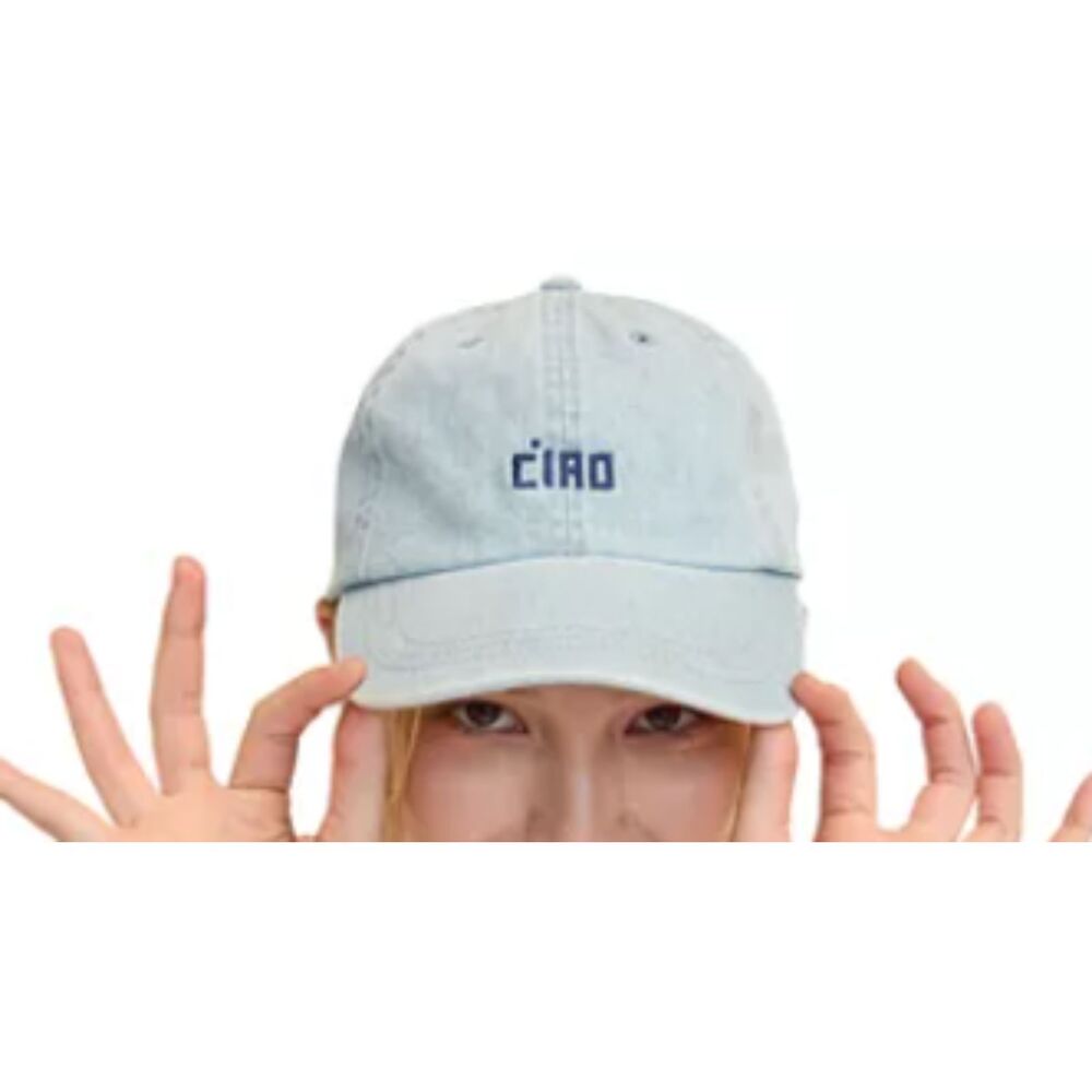Clare V. Ciao Baseball Hat Solid Light Denim Dark Blue Embroidery Adjustable